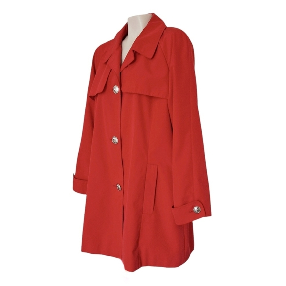 Calvin Klein Cherry Red A-Line Trench Coat Classic Poppy Preppy Rain-resistant - Picture 2 of 9